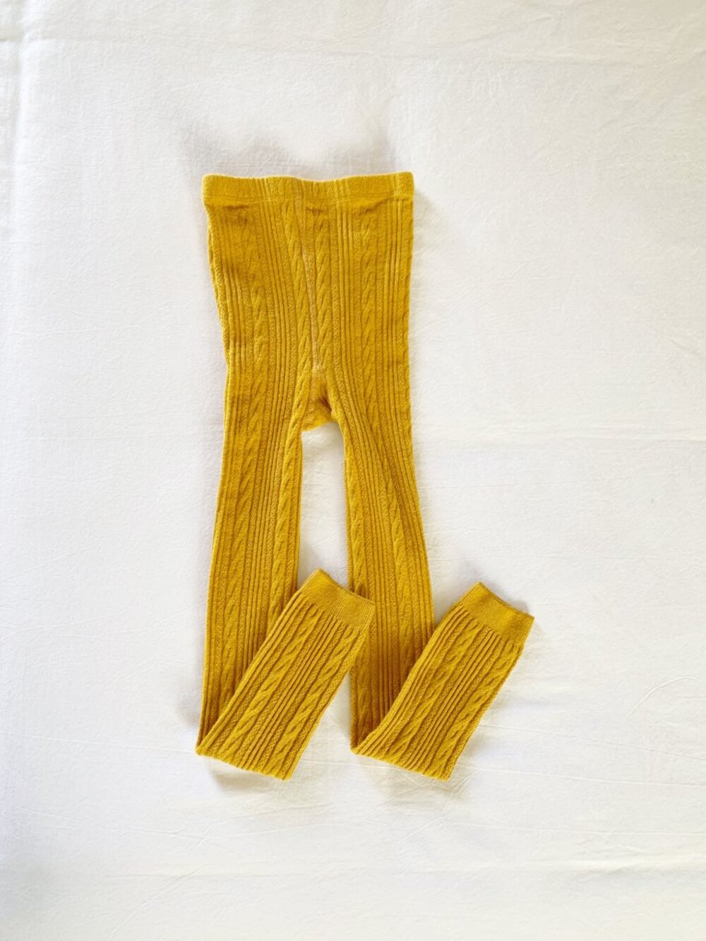 Girls Cable Knit Tights • Mustard • 7-10 Years